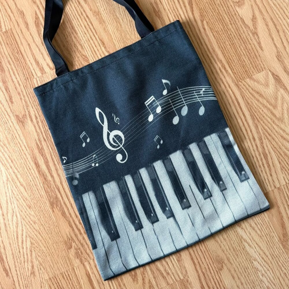 Musical Notes Piano Keys Reusable Tote Bag 13inx16in Eco Friendly Shopping Book